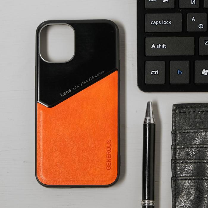 фото Чехол luazon для iphone 12 mini, поддержка magsafe, вставка из стекла и кожи, оранжевый luazon home