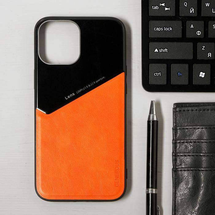 фото Чехол luazon для iphone 12 pro max, поддержка magsafe, вставка из стекла и кожи, оранжевый luazon home