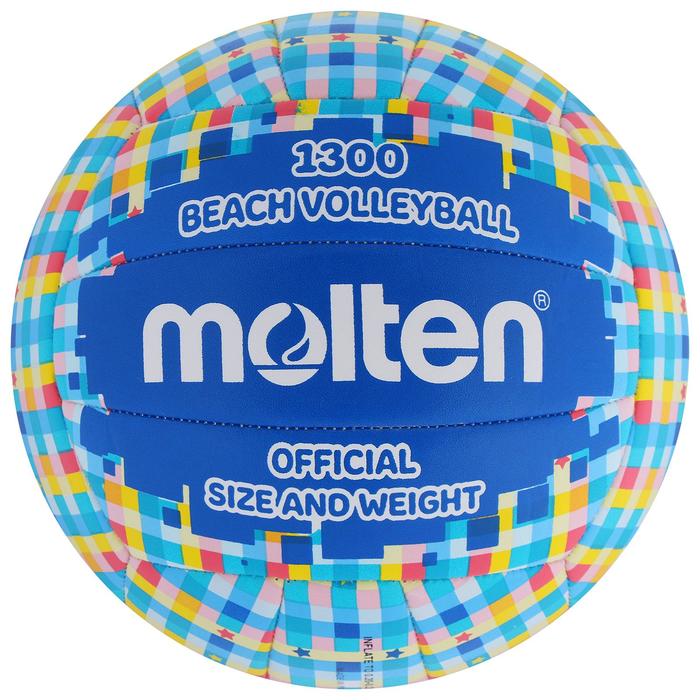 фото Мяч для пляжного волейбола molten, размер 5, пвх, машинная сшивка, бутиловая камера, цвет синий/голубой/белый