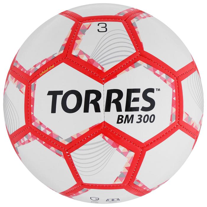 фото Мяч футбольный torres bm 300, размер 3, 28 панелей, глянцевый tpu, 2 подкладочных слой, машинная сшивка, цвет белый/серебряный/красный