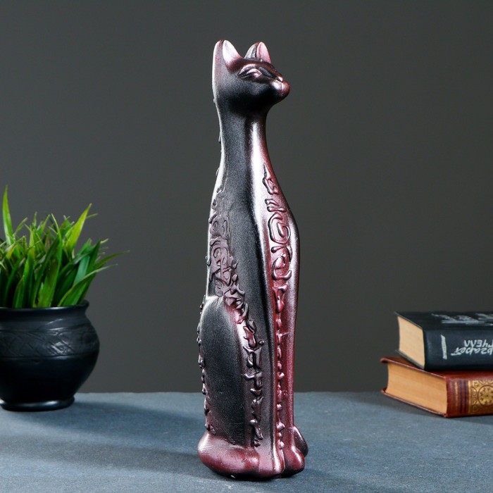 Сувенир "Кошка Египетская" средняя орнамент черная с медью