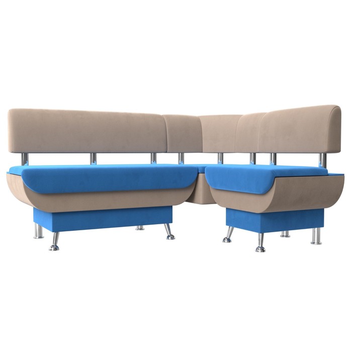 Кухонный угловой диван «Альфа», велюр, цвет голубой / бежевый