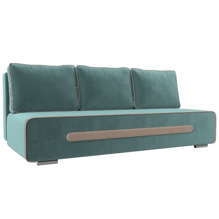 Прямой диван «Приам», механизм еврокнижка, велюр, цвет бирюзовый / бежевый