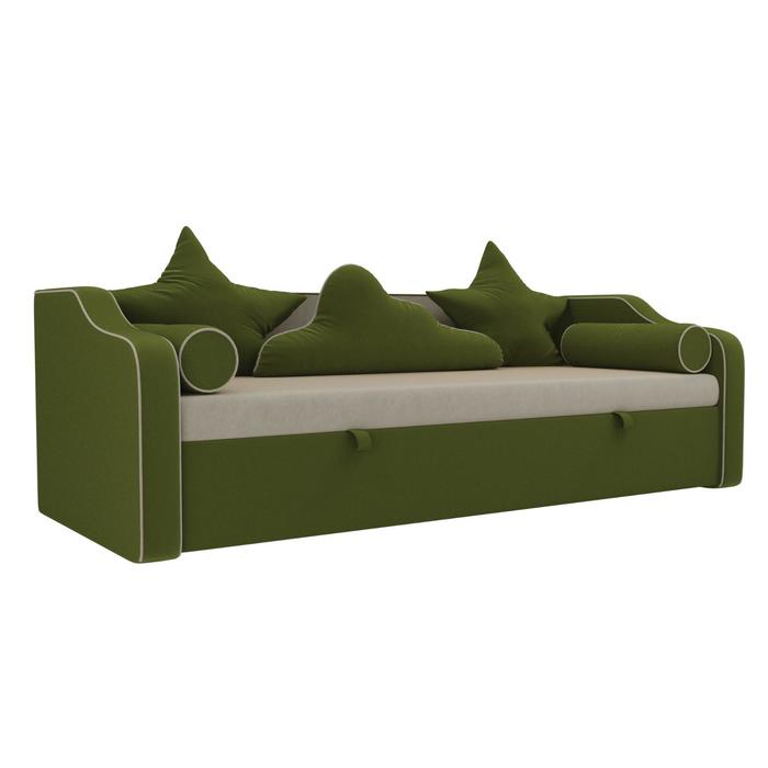 Детский диван-кровать «Рико», микровельвет, цвет бежевый/зелёный