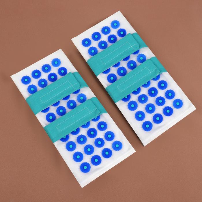 Иппликатор - коврик для ног, мягкий, 14 × 32 см, на липучках, пара, цвет белый/синий