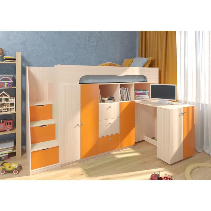 цена Детская кровать-чердак «Астра 11», цвет дуб молочный / оранжевый