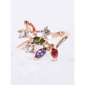 

Кольцо с разноцветными фианитами "Искристые лепестки", позолота с родированием, размер 18