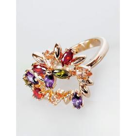 

Кольцо с разноцветными фианитами "Камелия", позолота с родированием, размер 19
