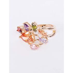 

Кольцо с разноцветными фианитами "Королевский сад", позолота с родированием, размер 19