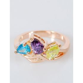 

Кольцо с разноцветными фианитами "Трилистник", позолота с родированием, размер 19