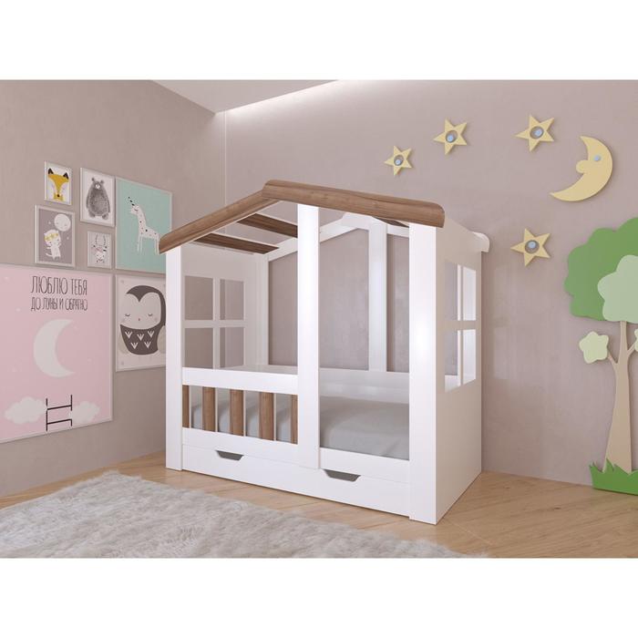 Детская кровать-чердак «Астра домик», с ящиком, цвет белый / орех детская кровать чердак астра домик без ящика цвет белый салатовый