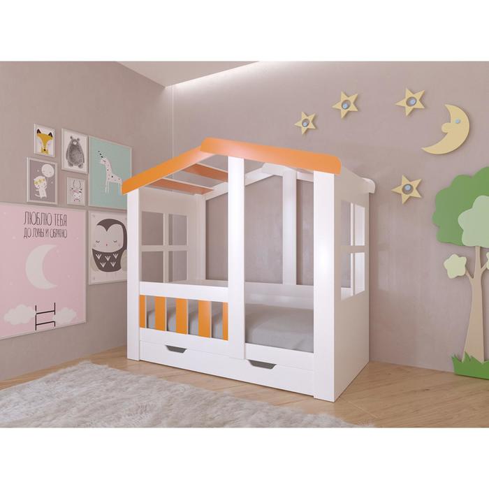 Детская кровать-чердак «Астра домик», с ящиком, цвет белый / оранжевый детская кровать чердак астра домик с ящиком цвет белый орех