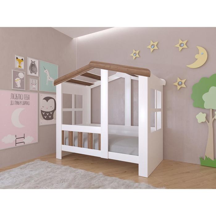Детская кровать-чердак «Астра домик», без ящика, цвет белый / орех детская кровать домик без ящика цвет белый 800 × 1600 мм текстильный полог