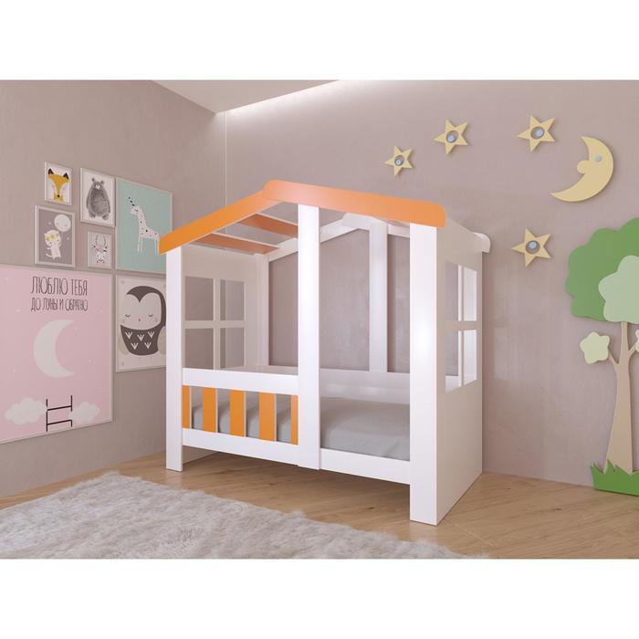 Детская кровать-чердак «Астра домик», без ящика, цвет белый / оранжевый детская кровать домик без ящика цвет белый 800 × 1600 мм текстильный полог
