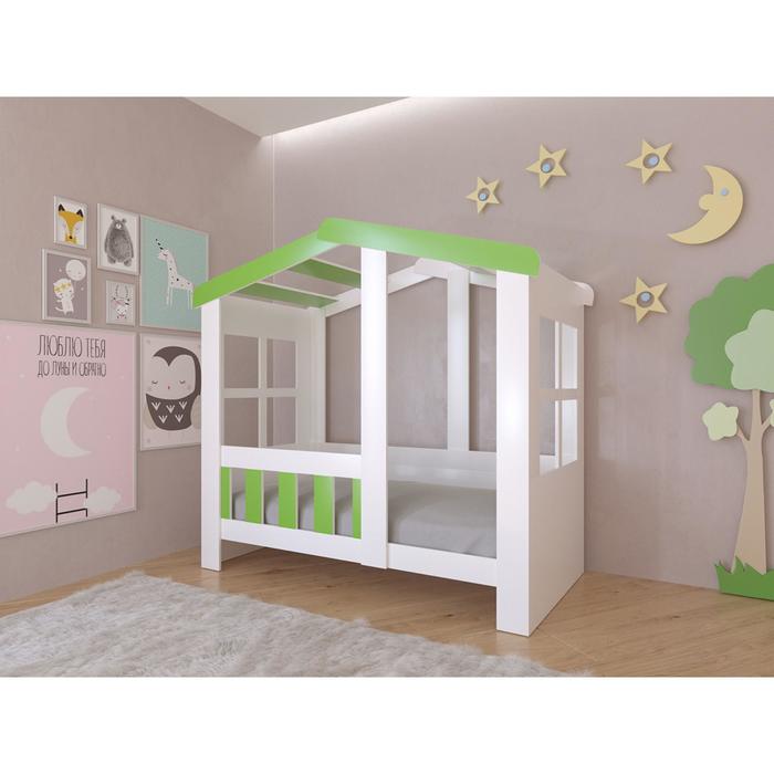 Детская кровать-чердак «Астра домик», без ящика, цвет белый / салатовый детская кровать домик без ящика цвет белый 800 × 1600 мм текстильный полог