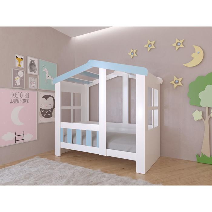 Детская кровать-чердак «Астра домик», без ящика, цвет белый / голубой