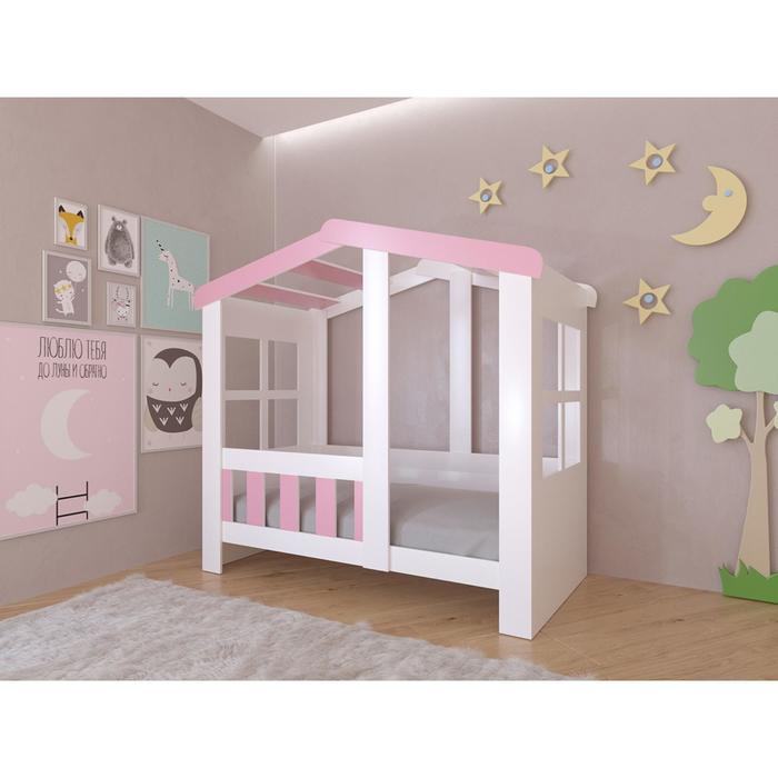 Детская кровать-чердак «Астра домик», без ящика, цвет белый / розовый детская кровать чердак астра домик без ящика цвет белый дуб шамони