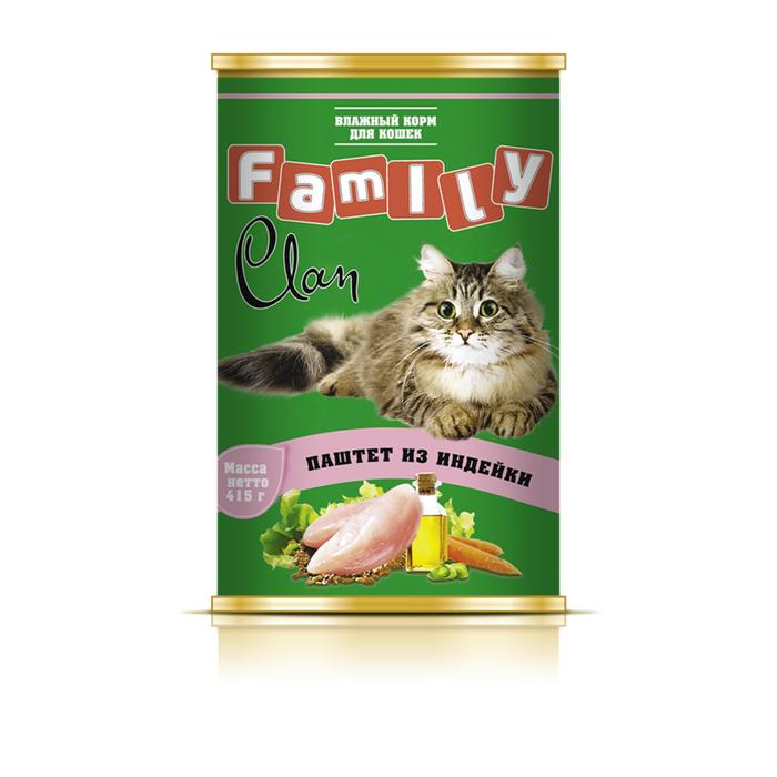 Консервы CLAN FAMILY для кошек, паштет из индейки, 415 г