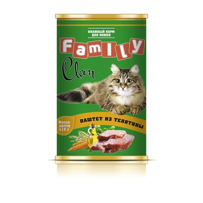 Консервы CLAN FAMILY для кошек, паштет из телятины, 415 г