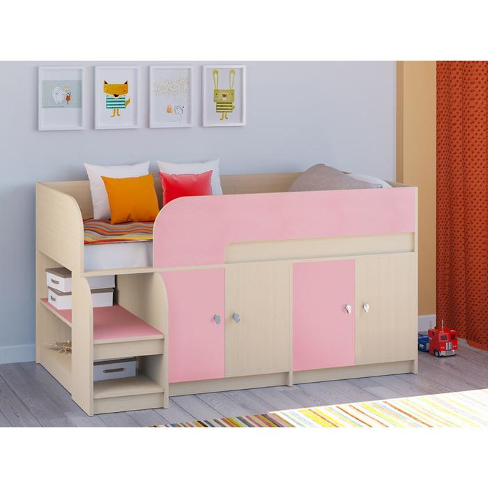 детская кровать чердак астра 9 v2 цвет дуб молочный салатовый Детская кровать-чердак «Астра 9 V2», цвет дуб молочный/розовый