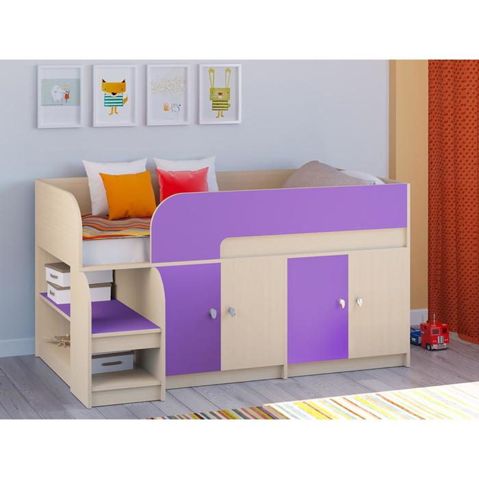 фото Детская кровать-чердак «астра 9 v2», цвет дуб молочный/фиолетовый