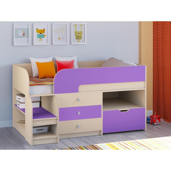 фото Детская кровать-чердак «астра 9 v5», цвет дуб молочный/фиолетовый