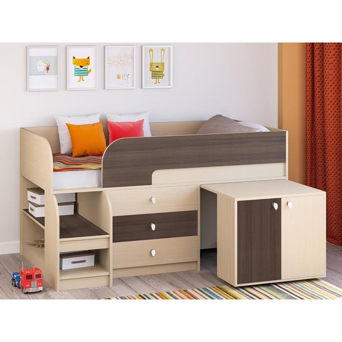 Детская кровать-чердак «Астра 9 V7», выдвижной стол, цвет дуб молочный/дуб шамони детская кровать чердак астра 9 v4 цвет дуб молочный дуб шамони