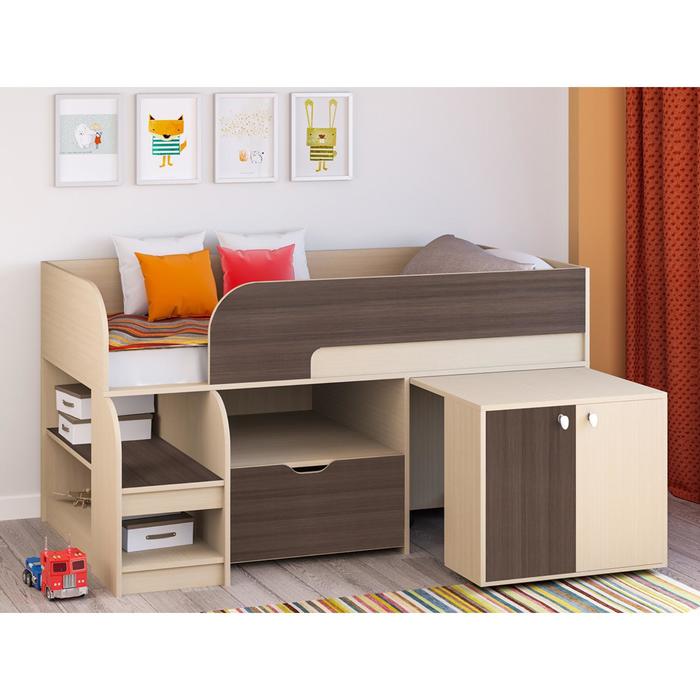Детская кровать-чердак «Астра 9 V9», выдвижной стол, цвет дуб молочный/дуб шамони детская кровать чердак астра 9 v4 цвет дуб молочный дуб шамони