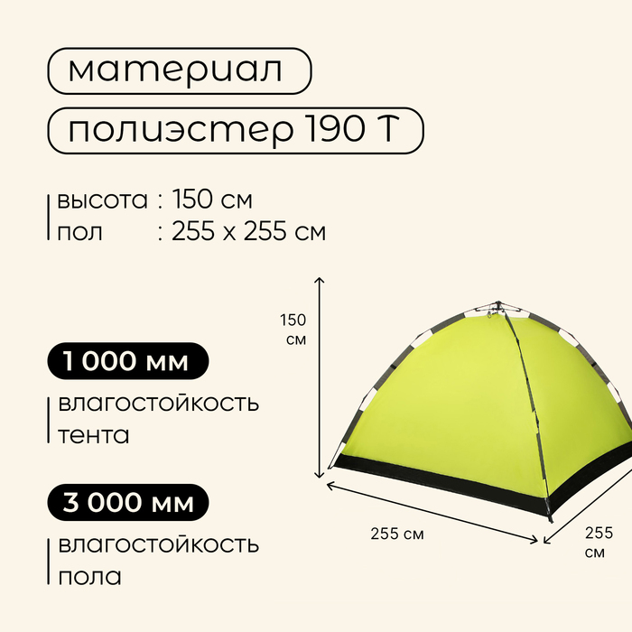 Палатка-автомат туристическая SWIFT 4, размер 255 х 255 х 150 см, 4-местная