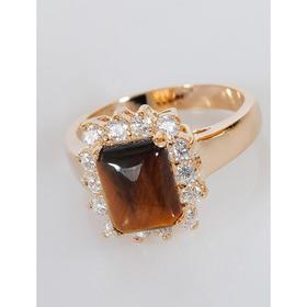 

Кольцо с тигровым глазом "Квадрат в цирконах", позолота с родированием, размер 18