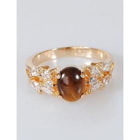 

Кольцо с тигровым глазом "Кабошон с косичкой", позолота с родированием, размер 20