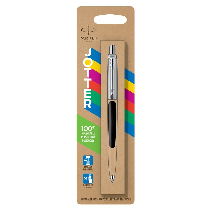 

Ручка шариковая Parker Jotter Plastic K60, CT, M, 1.0 мм, корпус пластик/ нержавеющая сталь, чёрный, синие чернила