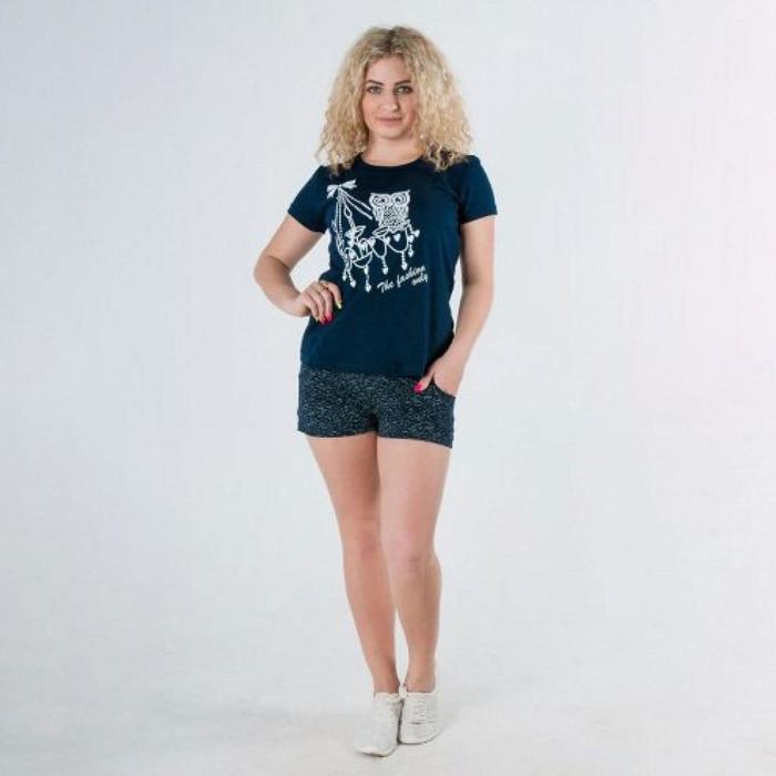 Комплект женский (футболка, шорты) цвет индиго, размер 54