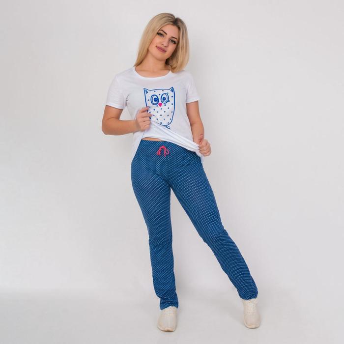 Комплект женский (футболка, брюки), цвет синий/серый меланж, размер 42
