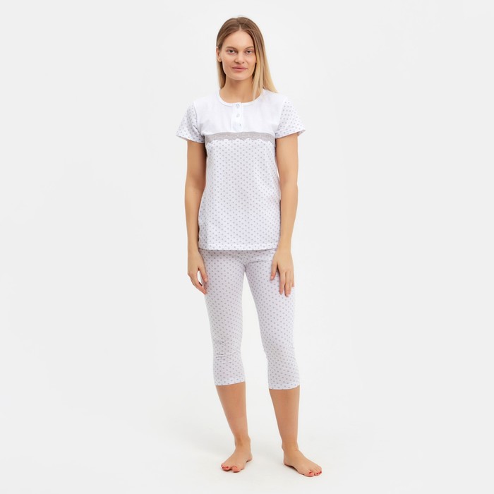Комплект женский (футболка, бриджи) цвет белый/дымчатый, размер 44