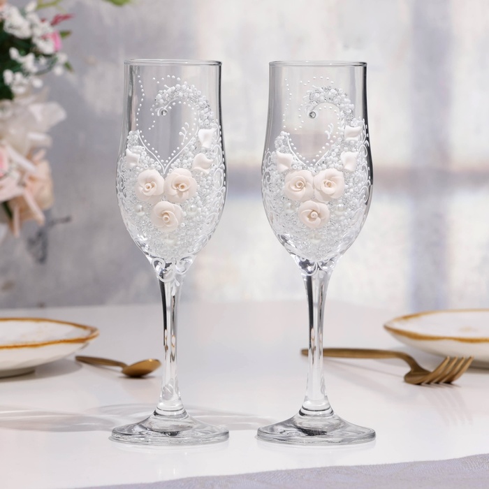 Набор свадебных бокалов Шик, с розочками, белый пластиковая форма яйцо с розочками