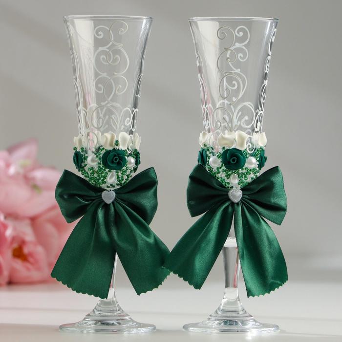Набор свадебных бокалов "Бантик", зелёный
