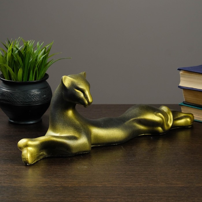 Сувенир "Кошка Багира №2" большая лежачая черная с золотом