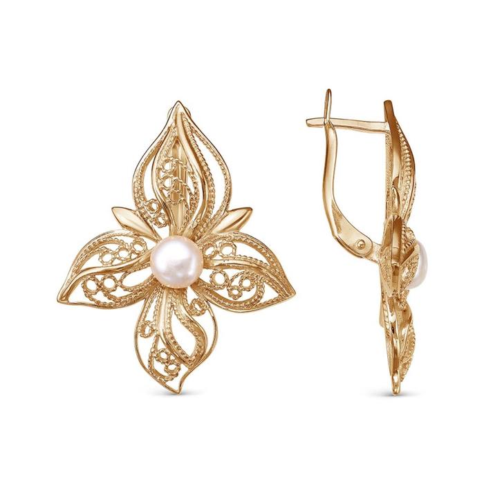

Серьги "Лилия" с жемчугом, позолота, цвет белый