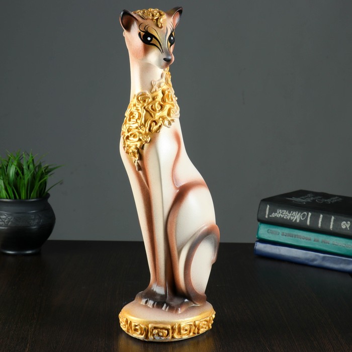 Сувенир "Кошка Багира №1" орнамент, ручная работа, бежевая с золотом