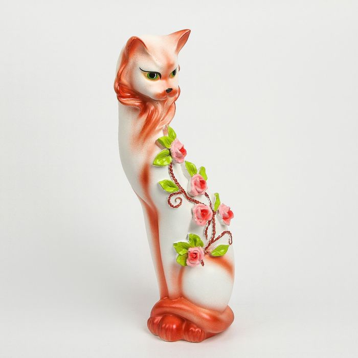 Копилка "Кошка Маркиза" с розочками, белая, медь