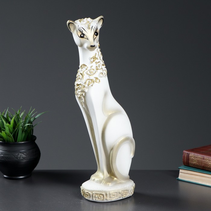 Сувенир "Кошка Багира №1" орнамент, ручная работа, белая с бронзой