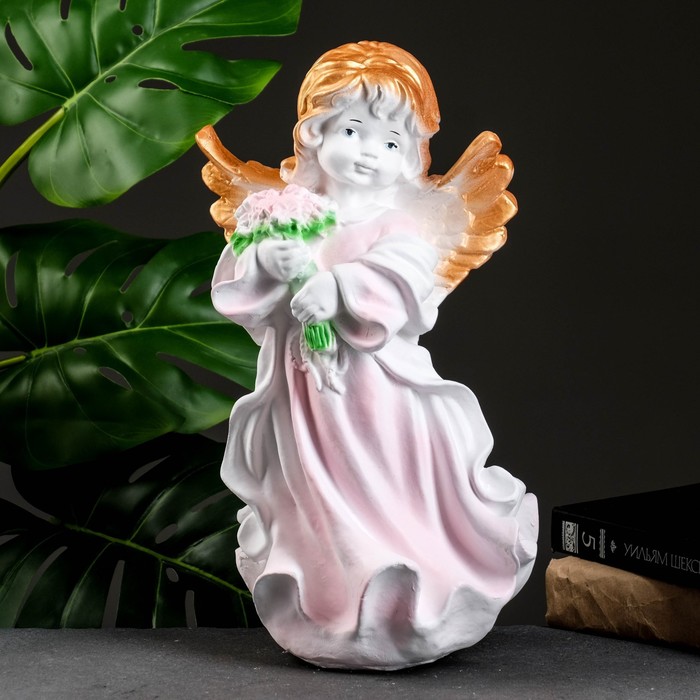 фото Фигура "ангел в платье с букетом" бело-розовый 20х21х36см хорошие сувениры