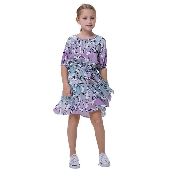 фото Платье для девочек, рост 134 см, цвет сиренево-бирюзовый карамелли