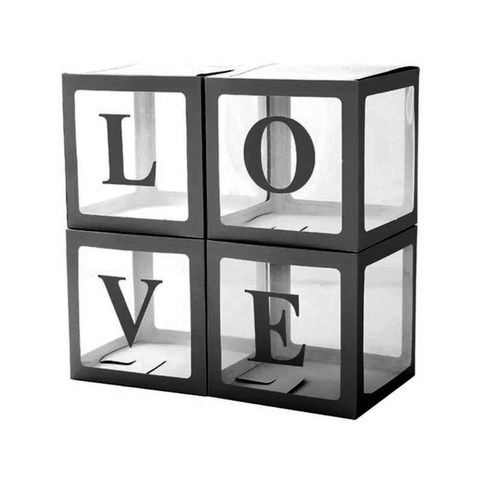 

Набор коробок для воздушных шаров Love, Черные грани, 30*30*30 см, в упаковке 4 шт.