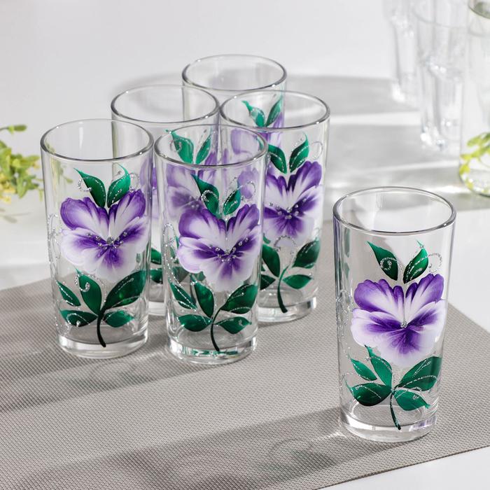 фото Набор стаканов «анютины глазки», 230 мл, 6 шт, цвет фиолетовый, в подарочной упаковке gidglass