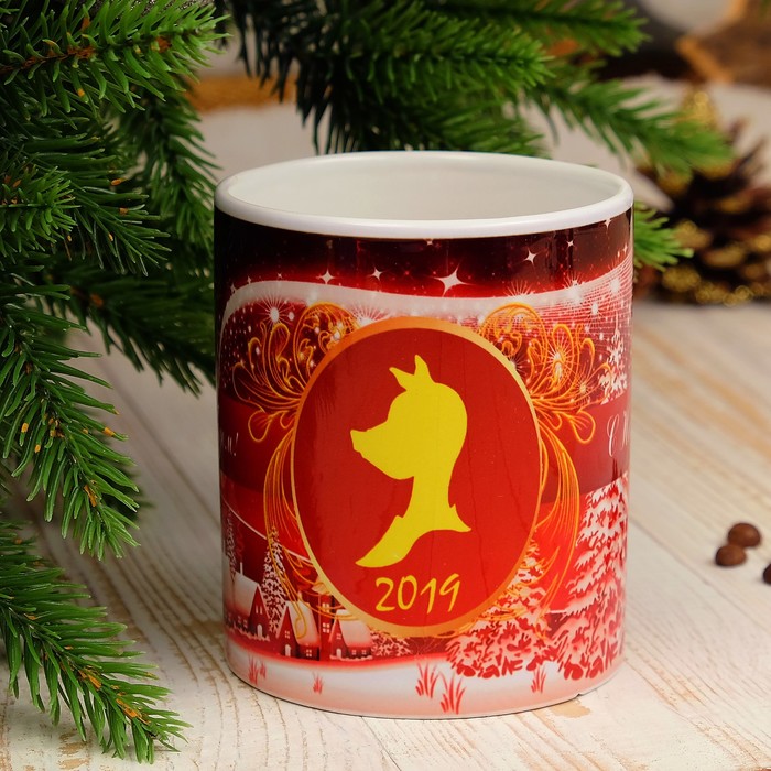 Кружка "С новым годом! Красная", символ года 2019, c нанесением