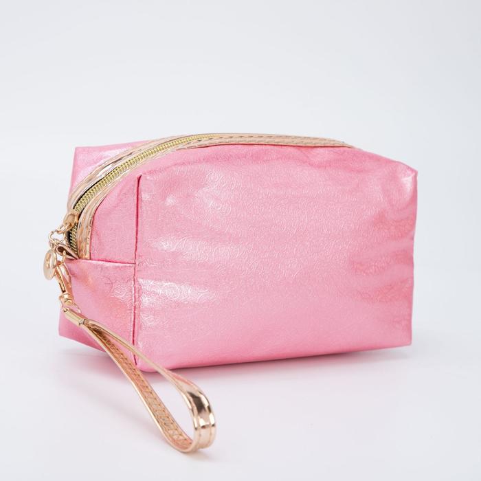 Косметичка на молнии, с ручкой, цвет розовый