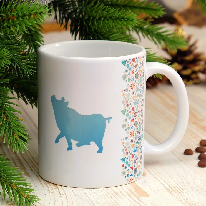 Кружка "С новым годом! Голубой поросёнок", символ года 2019, c нанесением