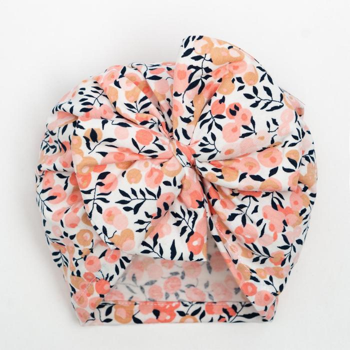 Шапочка для девочки, цвет белый/персик, размер 44-46 (9 мес.)